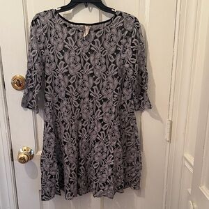 Free People black and silver sheer A-line mini dress with 3/4 length sleeves, S